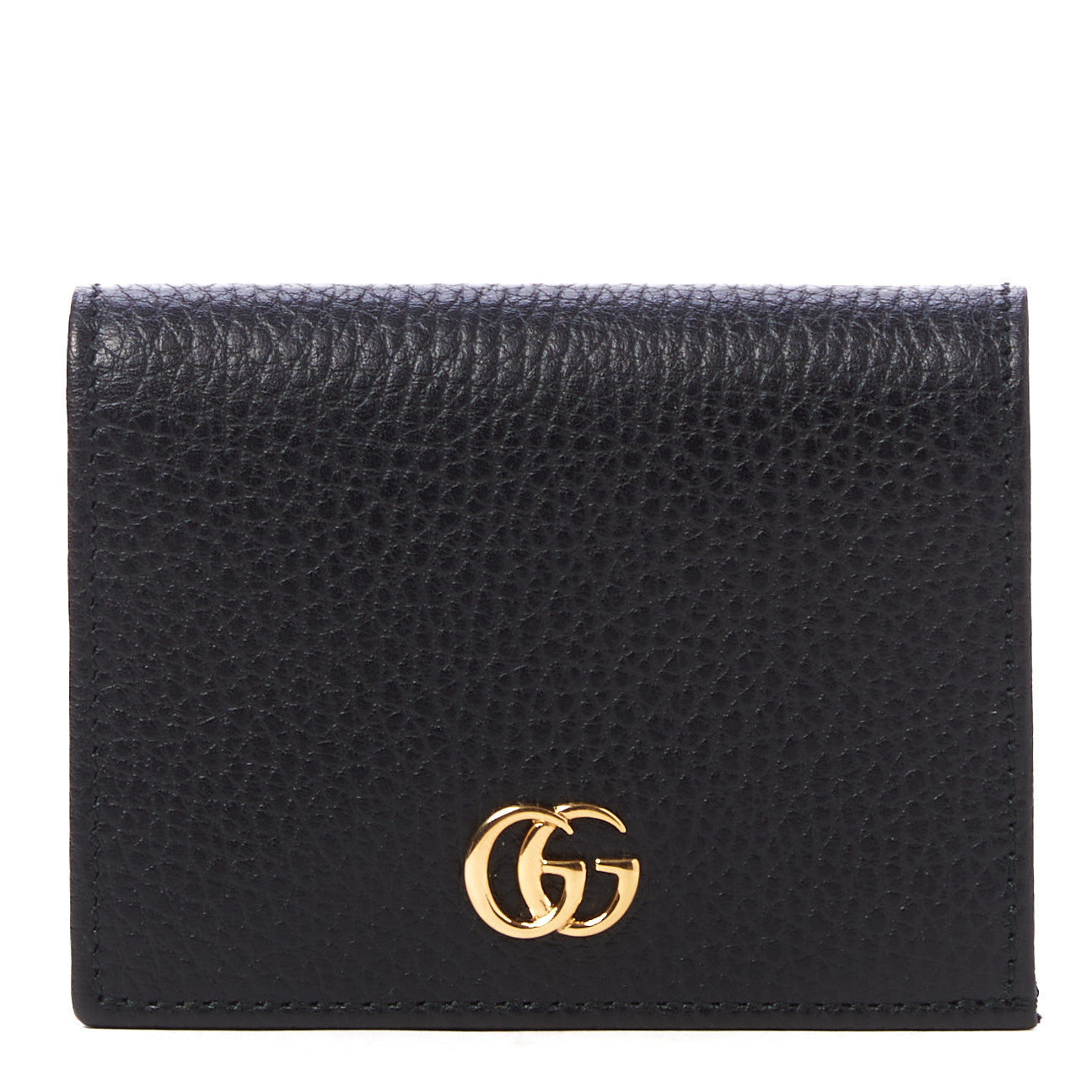 Pebbled Calfskin GG Marmont Card Case Black