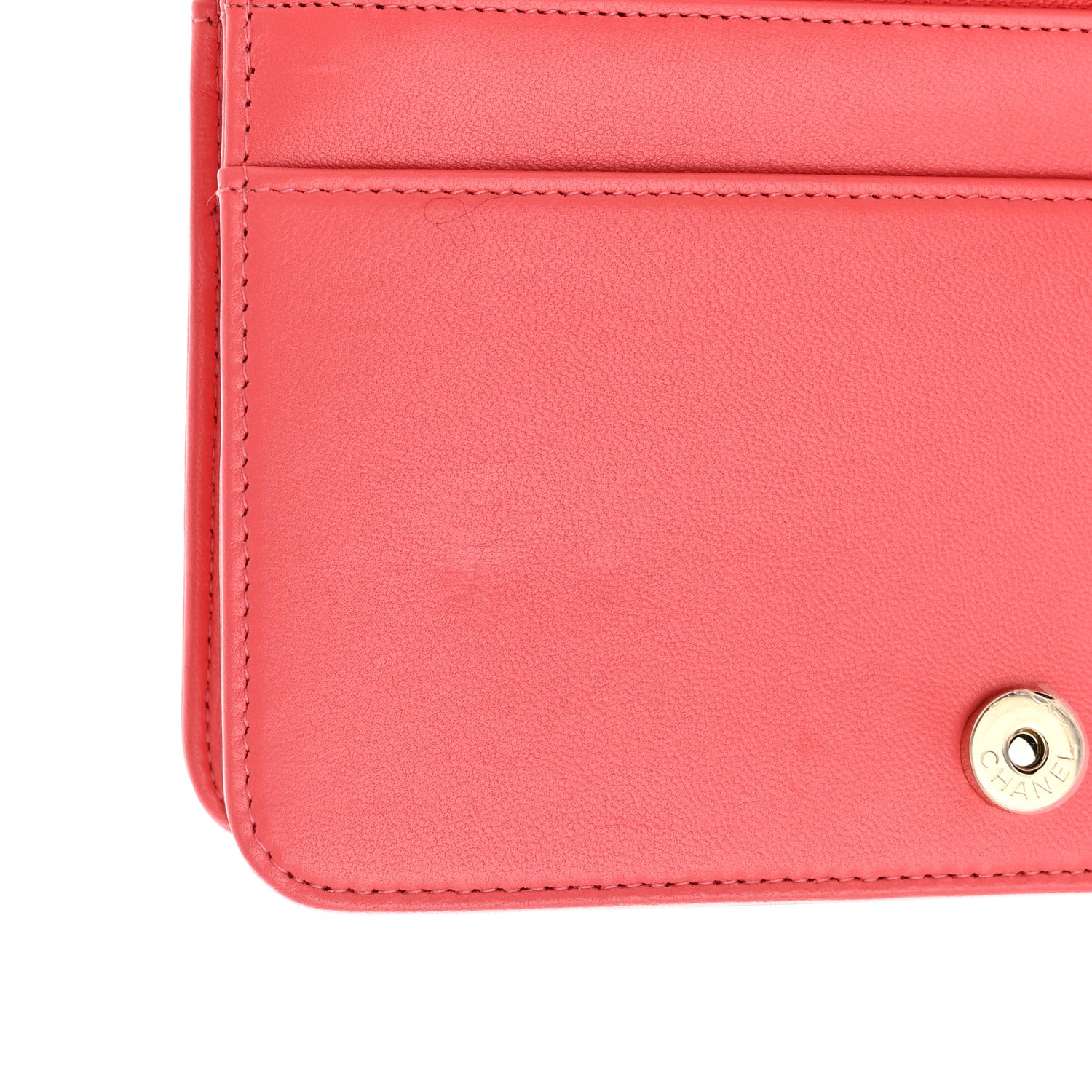 Chanel Lambskin Chevron Quilted Boy Wallet On Chain WOC Coral 12 of 12