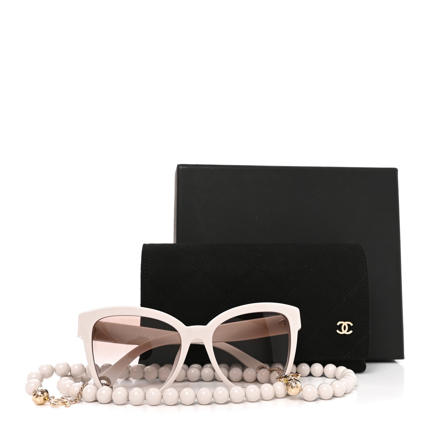 Acetate Chain Square Sunglasses 5487-A Beige