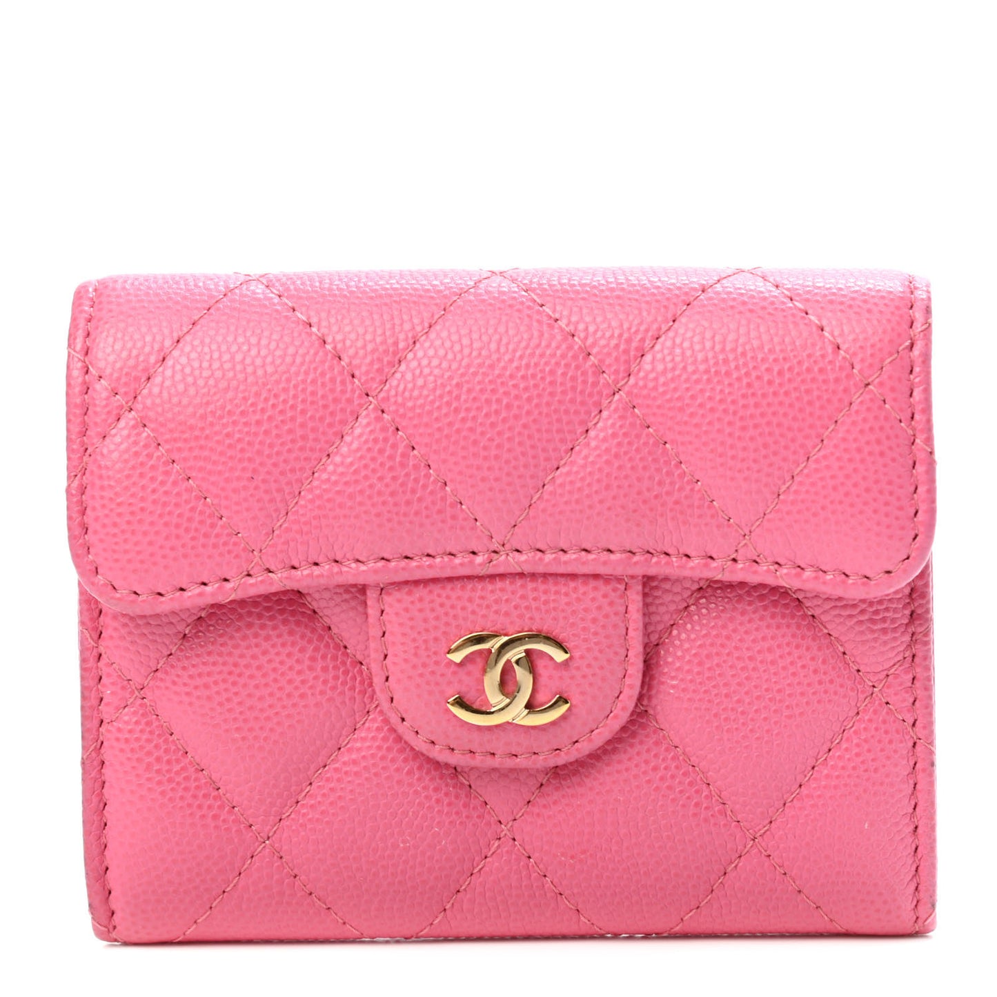 Caviar Quilted Flap Card Holder Pink