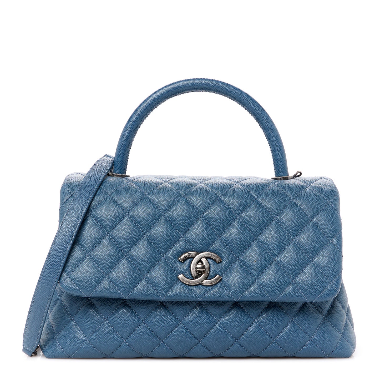 Caviar Quilted Small Coco Handle Flap Blue