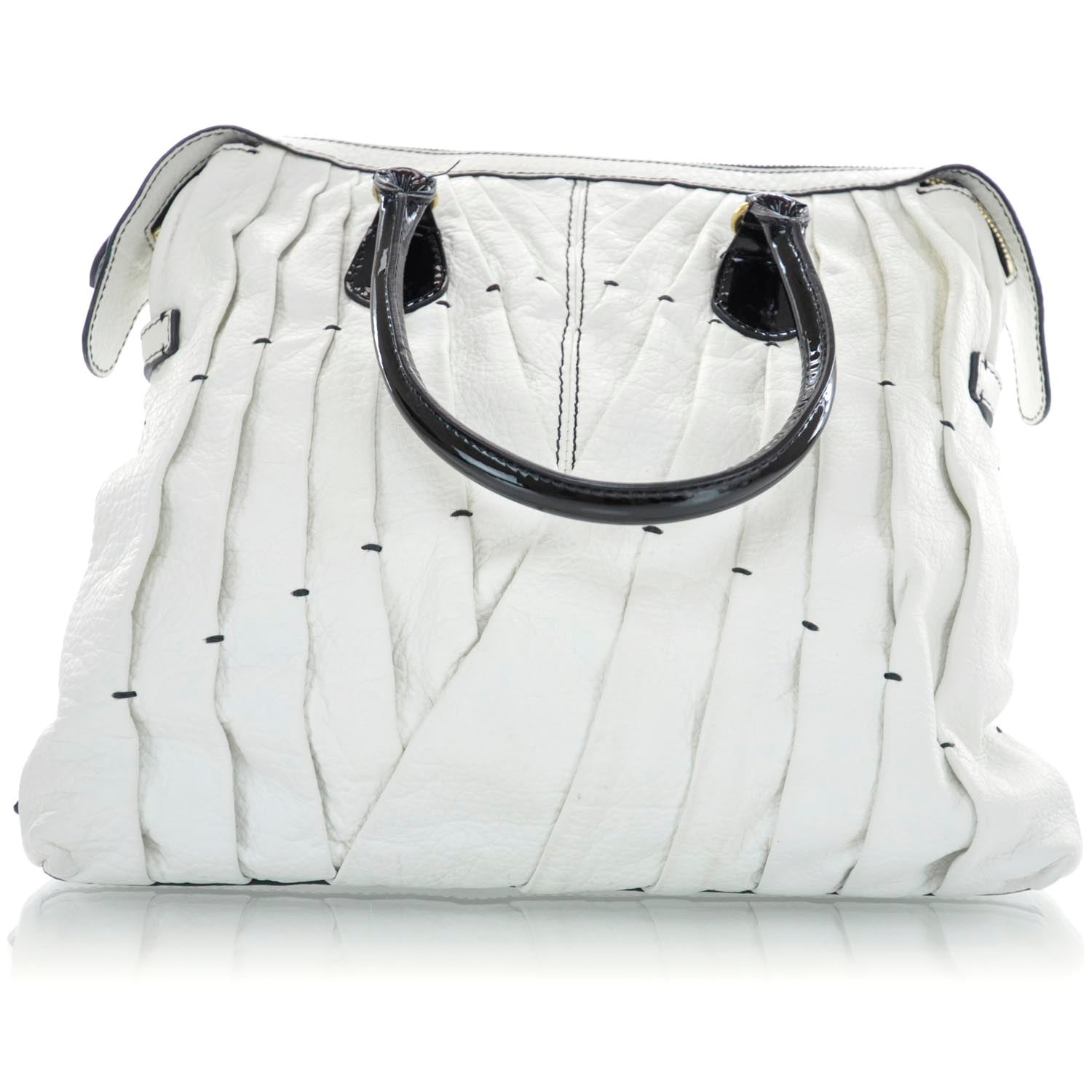 Valentino Garavani Leather Pleated Maizeon Tote Black and White 3 of 9