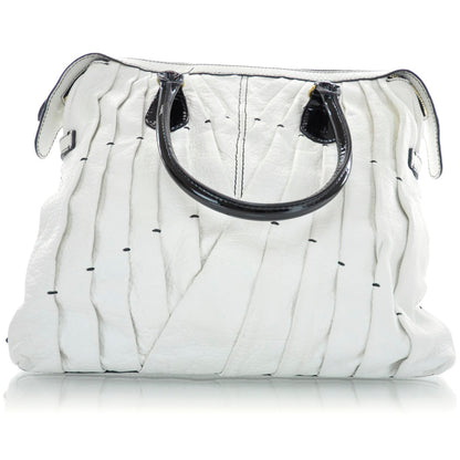 Valentino Garavani Leather Pleated Maizeon Tote Black and White 3 of 9