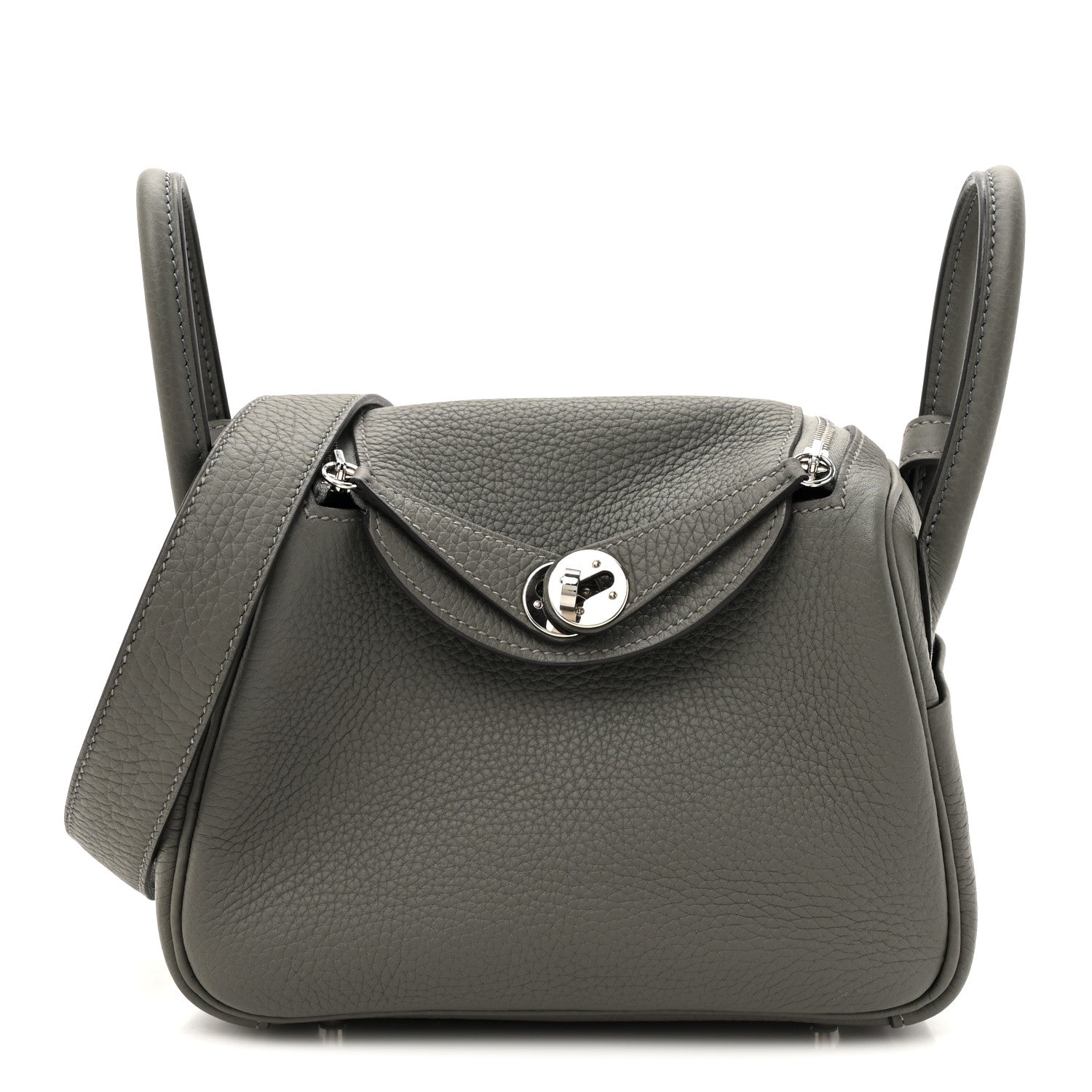 Hermes Taurillon Clemence Mini Lindy 20 Gris Meyer 1 of 12