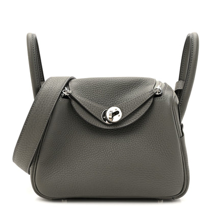 Hermes Taurillon Clemence Mini Lindy 20 Gris Meyer 1 of 12