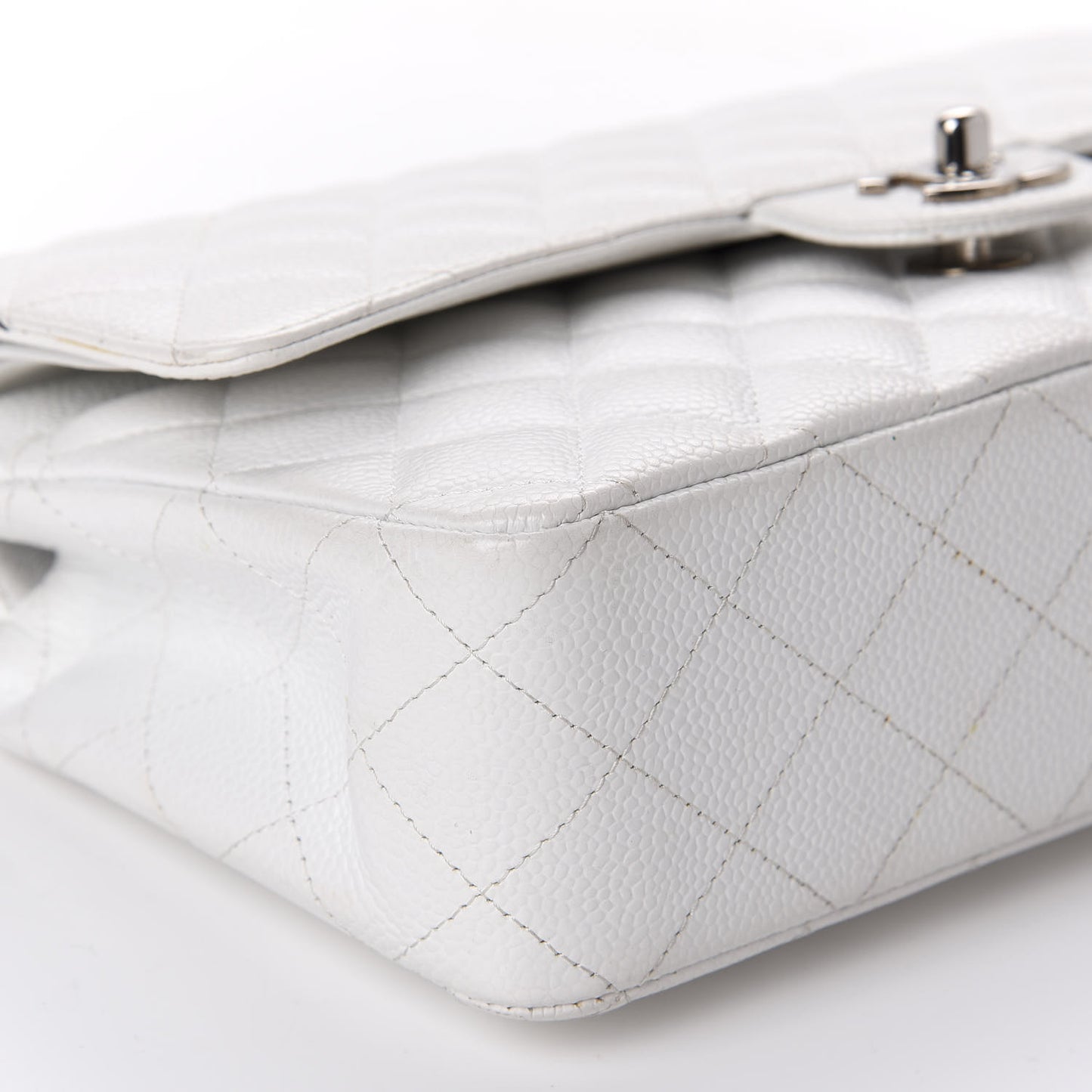 Caviar Quilted Medium Double Flap White