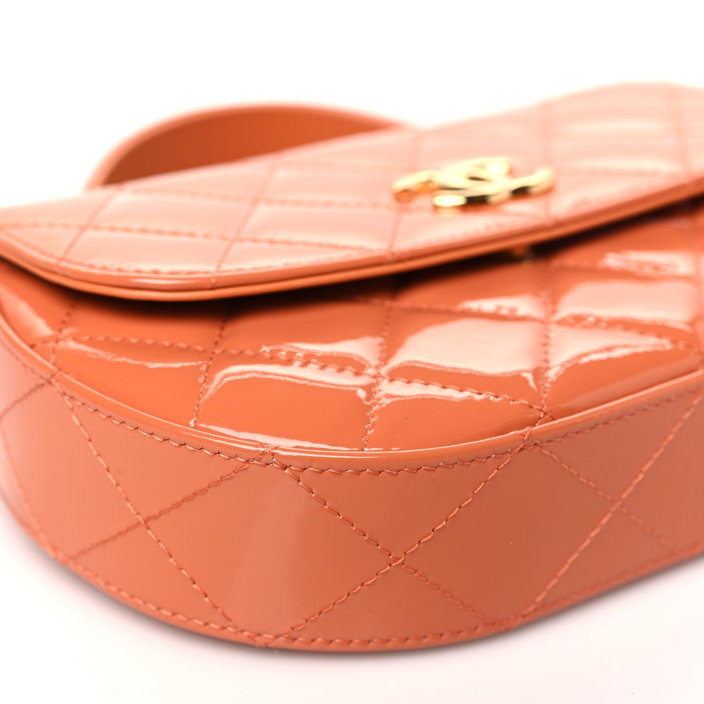 Patent Quilted Flap Phone Holder With Chain Orange