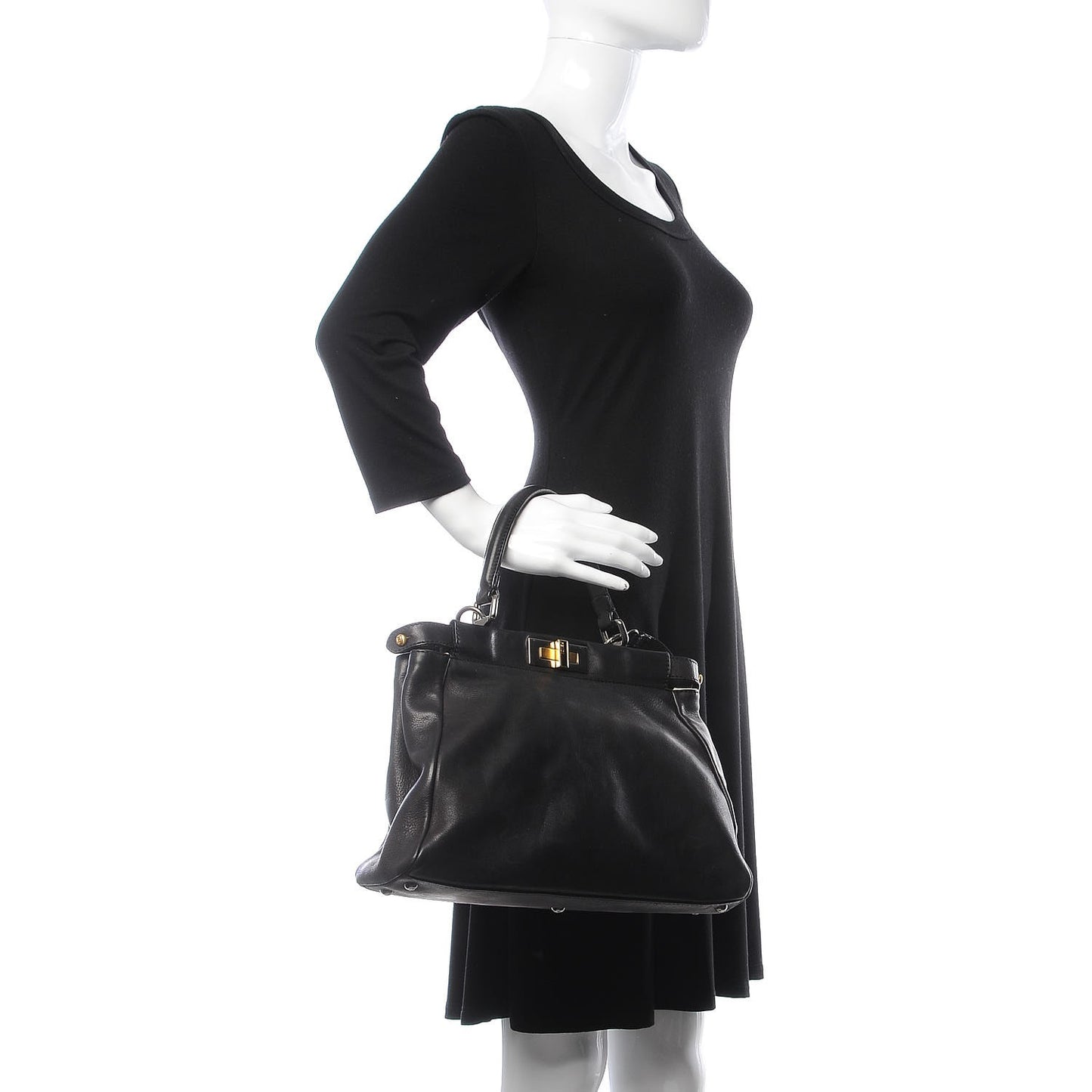 Calfskin Calf Hair Leopard Print Medium Peekaboo Iconic Satchel Black