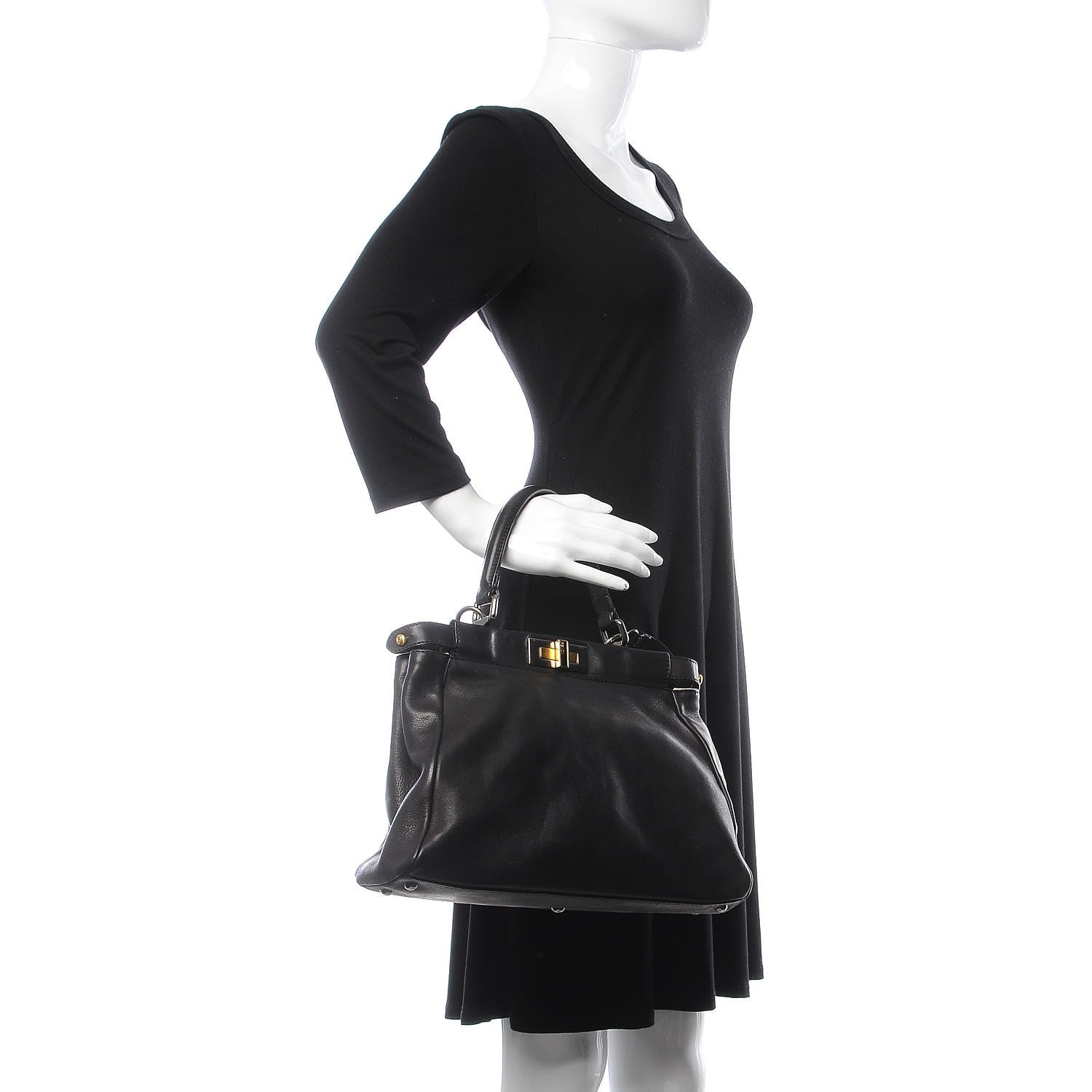 Fendi Calfskin Calf Hair Leopard Print Medium Peekaboo Iconic Satchel Black 3 of 16