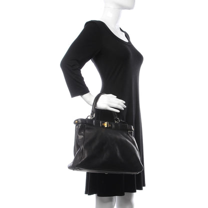 Fendi Calfskin Calf Hair Leopard Print Medium Peekaboo Iconic Satchel Black 3 of 16