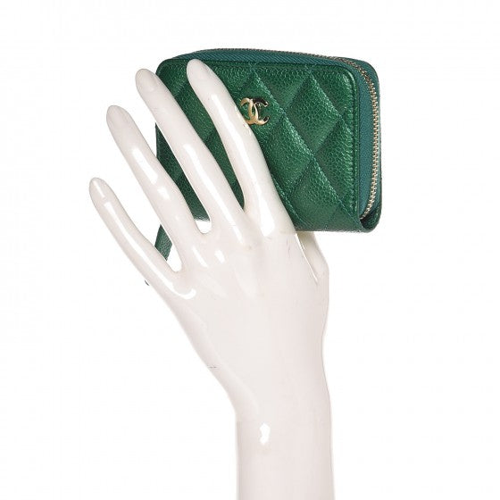 Chanel Metallic Caviar Quilted Zip Coin Purse Green 2 of 8