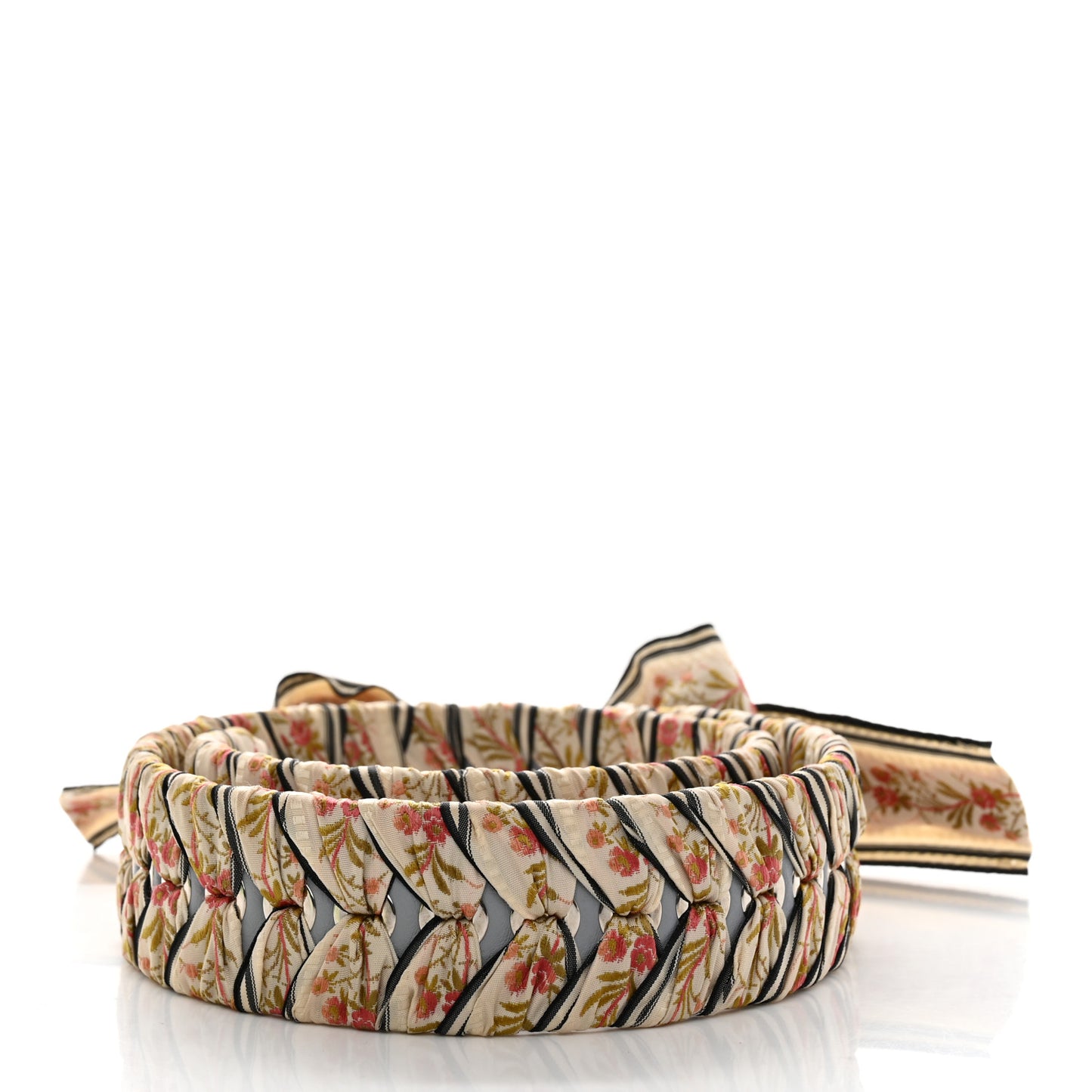 Calfskin Ribbon Lace Up Floral Strap You Grey White
