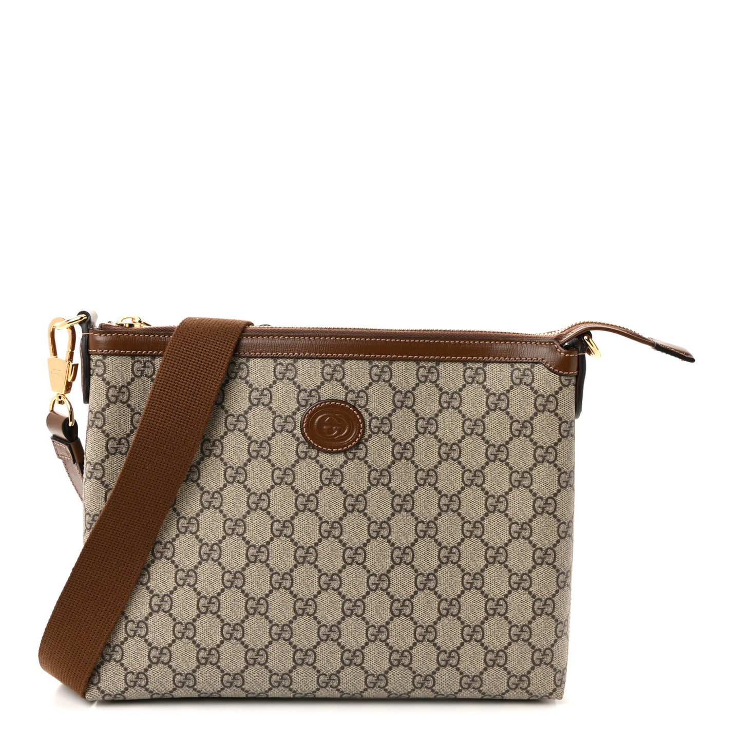 GG Supreme Monogram Azalea Calfskin Retro Interlocking G Wristlet Messenger Bag Beige Ebony Brown Sugar Beige Ebony Brown Sugar