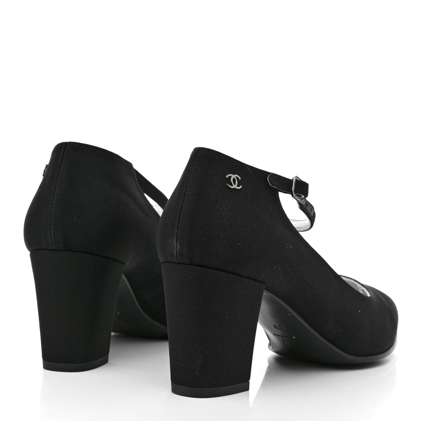Crepe Satin Mary Jane Pumps 38 Black