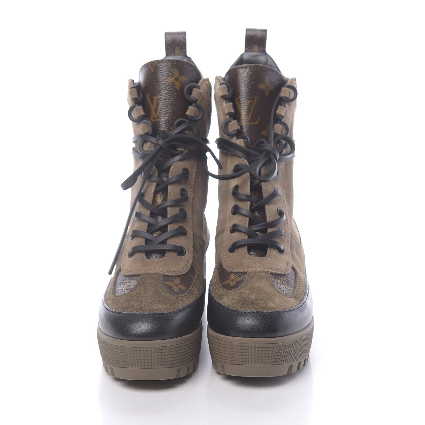 Suede Calfskin Monogram Laureate Platform Desert Boots 36 Taupe