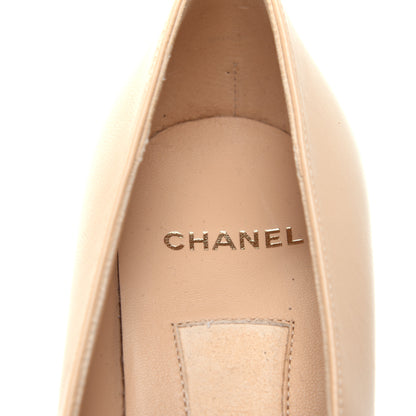Chanel Lambskin Patent Cap Toe Pearl Pumps 37.5 Beige Black 7 of 13