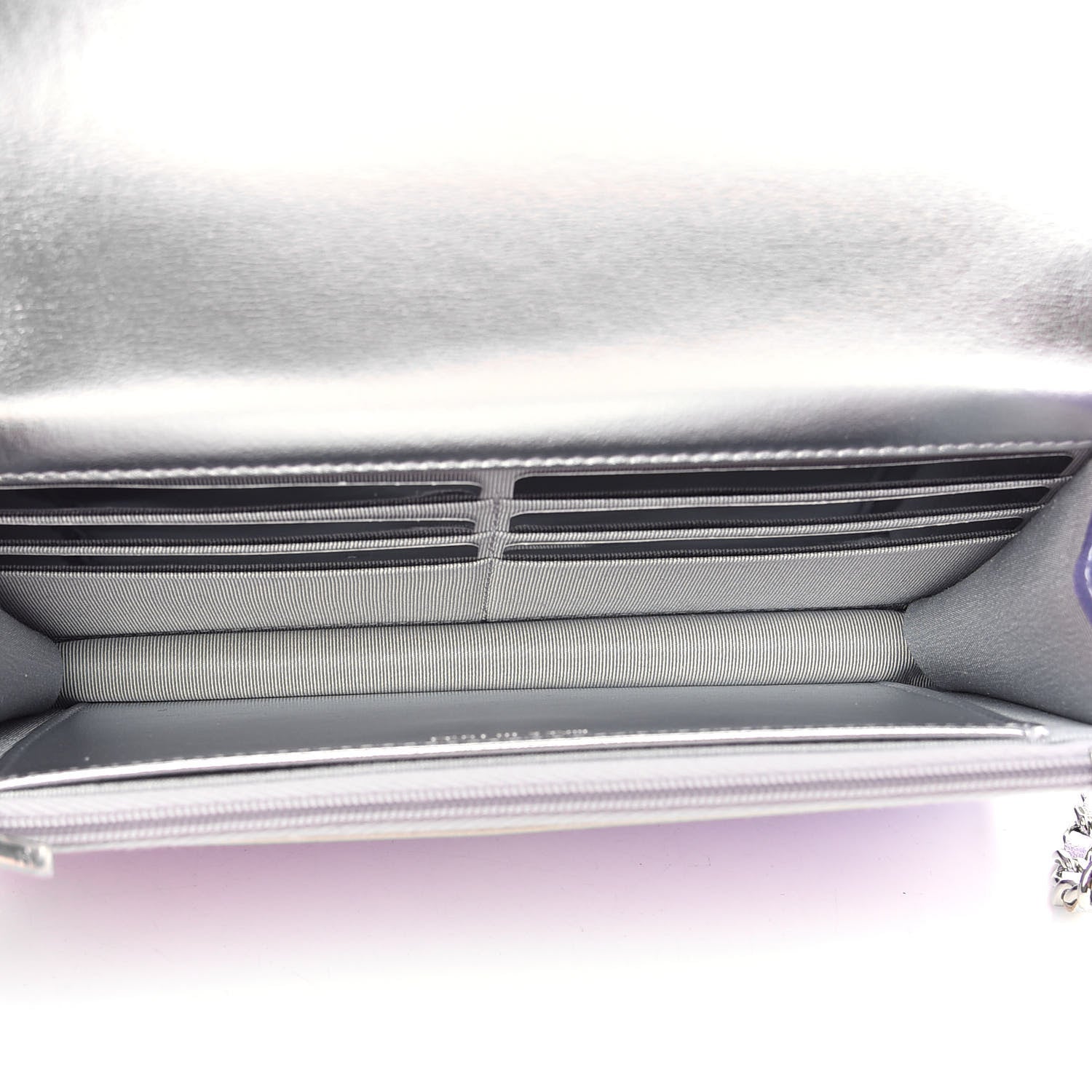 Chanel Gradient Metallic Calfskin Quilted Wallet On Chain WOC Silver Blue Yellow Purple 5 of 10