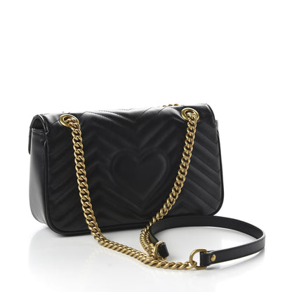 Gucci Calfskin Matelasse Small GG Marmont Shoulder Bag Black 3 of 11