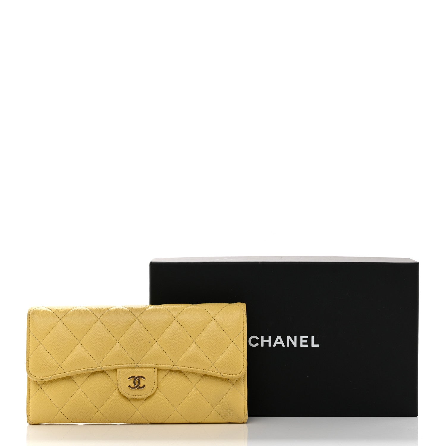 Chanel Caviar Quilted Large Gusset Flap Wallet Yellow 13 of 13