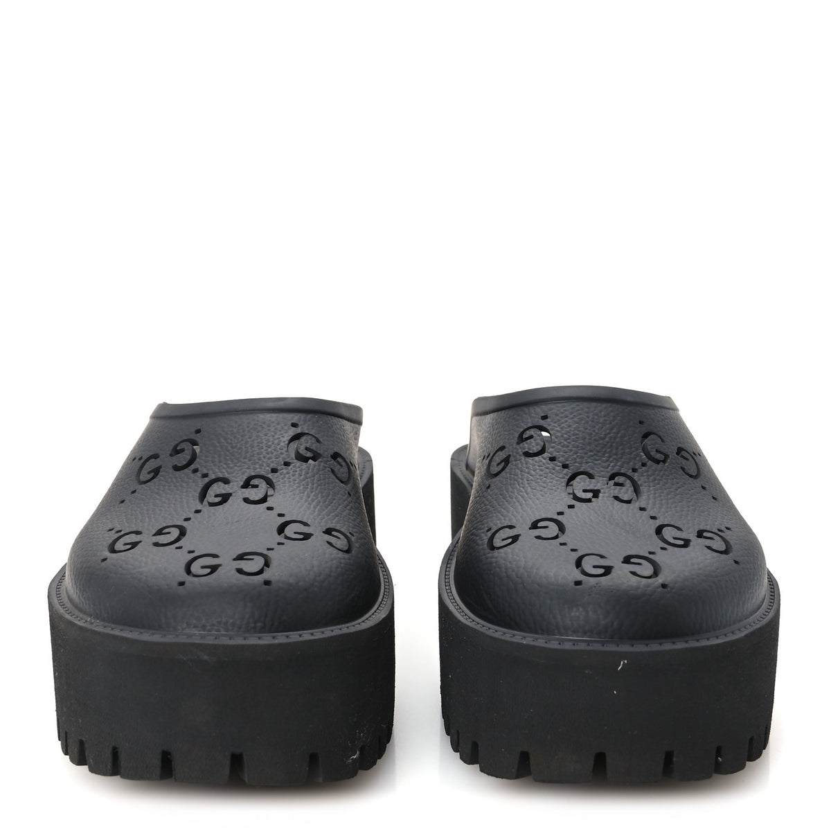 Gucci Rubber GG Monogram Perforated Elea Platform 55mm Lug Sole Sandals 41 Black 3 of 10