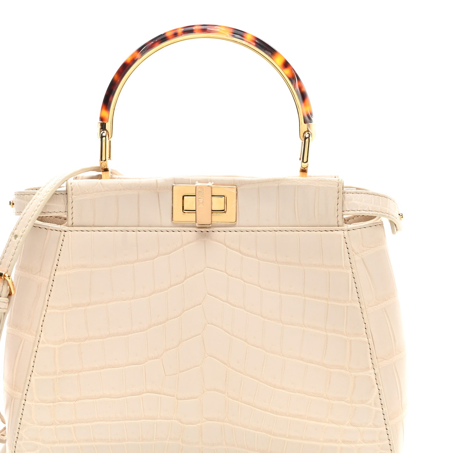 Crocodile Mini Peekaboo Iconic Satchel Beige Tortoise