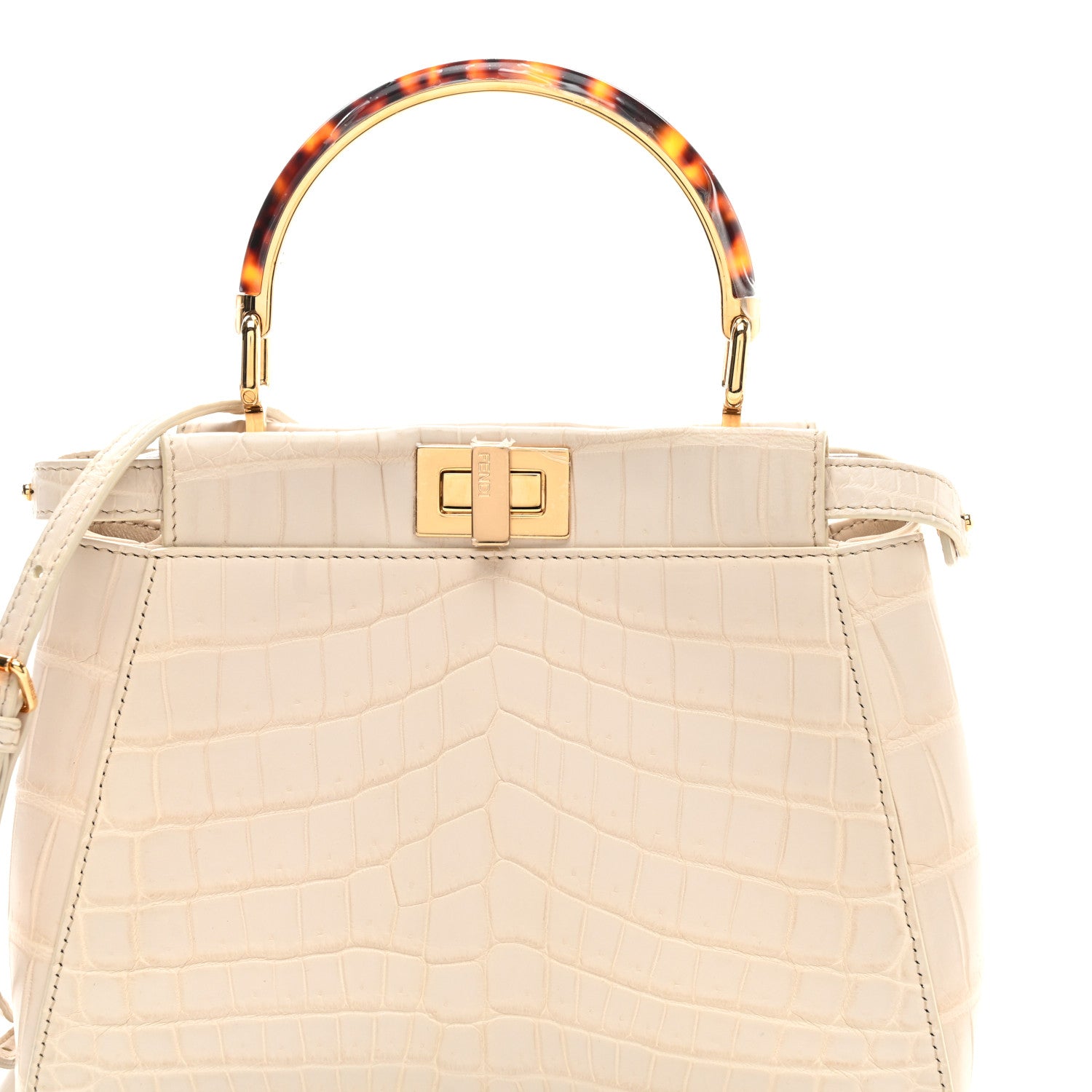 Fendi Crocodile Mini Peekaboo Iconic Satchel Beige Tortoise 7 of 9