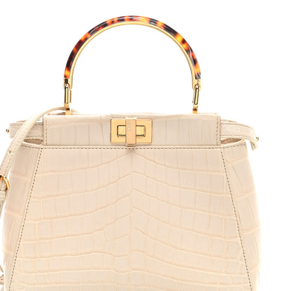 Fendi Crocodile Mini Peekaboo Iconic Satchel Beige Tortoise 7 of 9