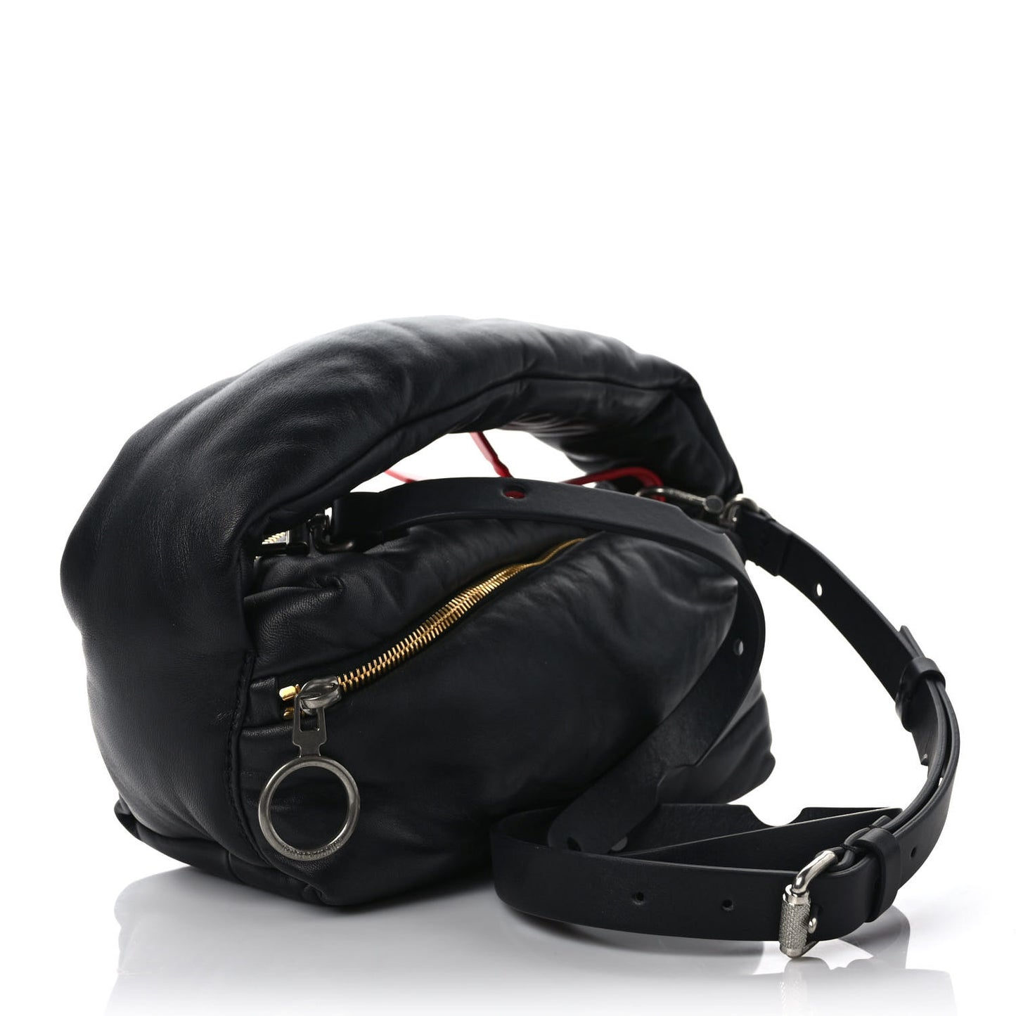 Calfskin Puffy Pump Pouch Crossbody Bag Black
