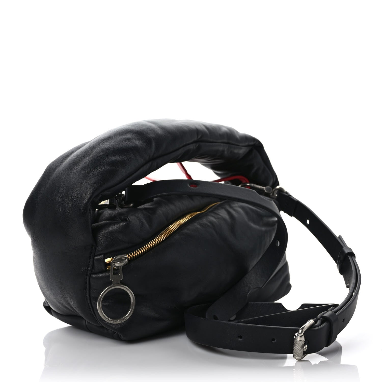 Off-White Calfskin Puffy Pump Pouch Crossbody Bag Black 2 of 10