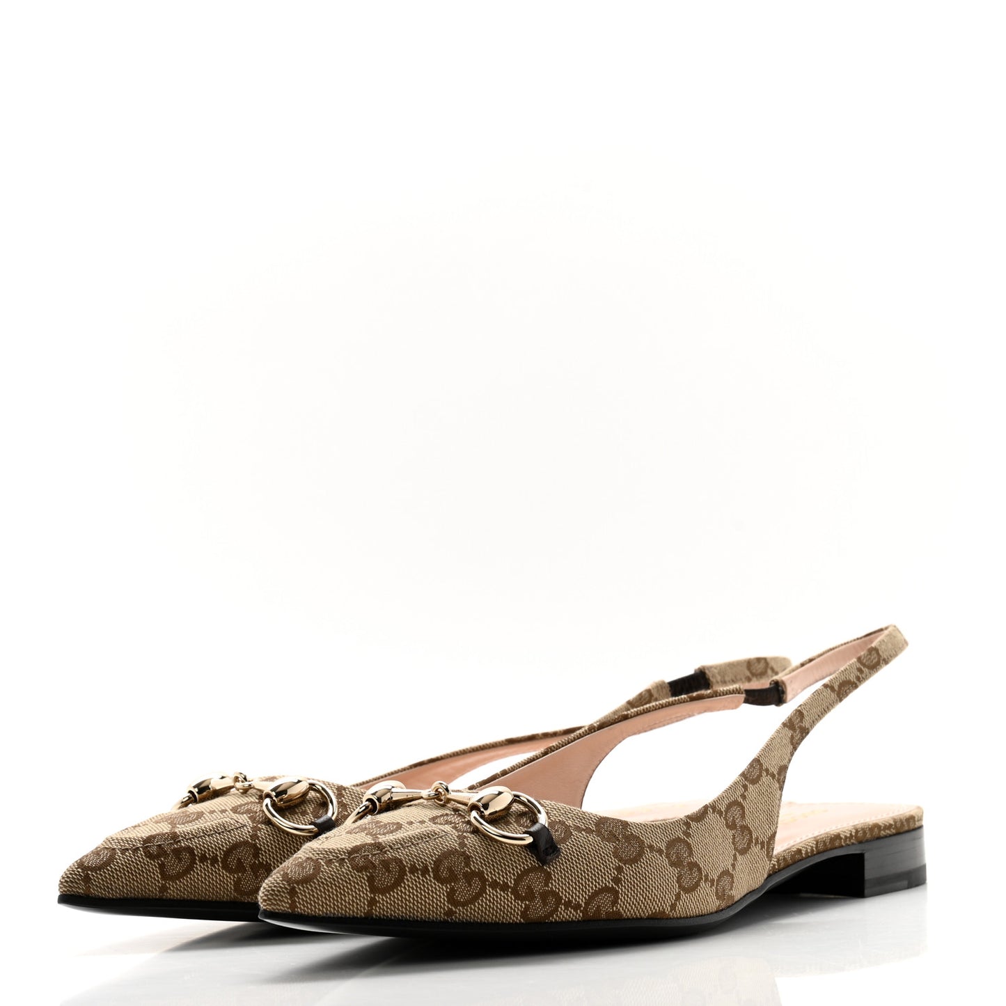 Monogram Horsebit Womens Slingback Ballet Flat 39 Beige Ebony Cocoa