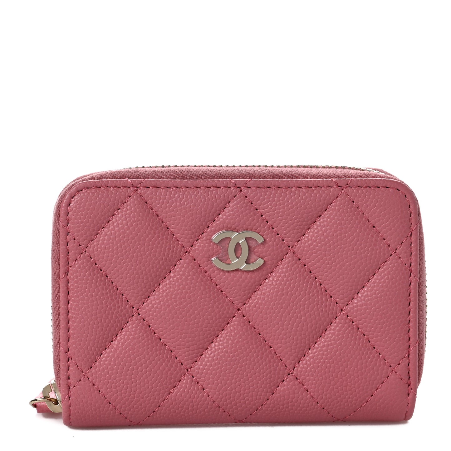 Caviar Quilted Zip Coin Purse Pink