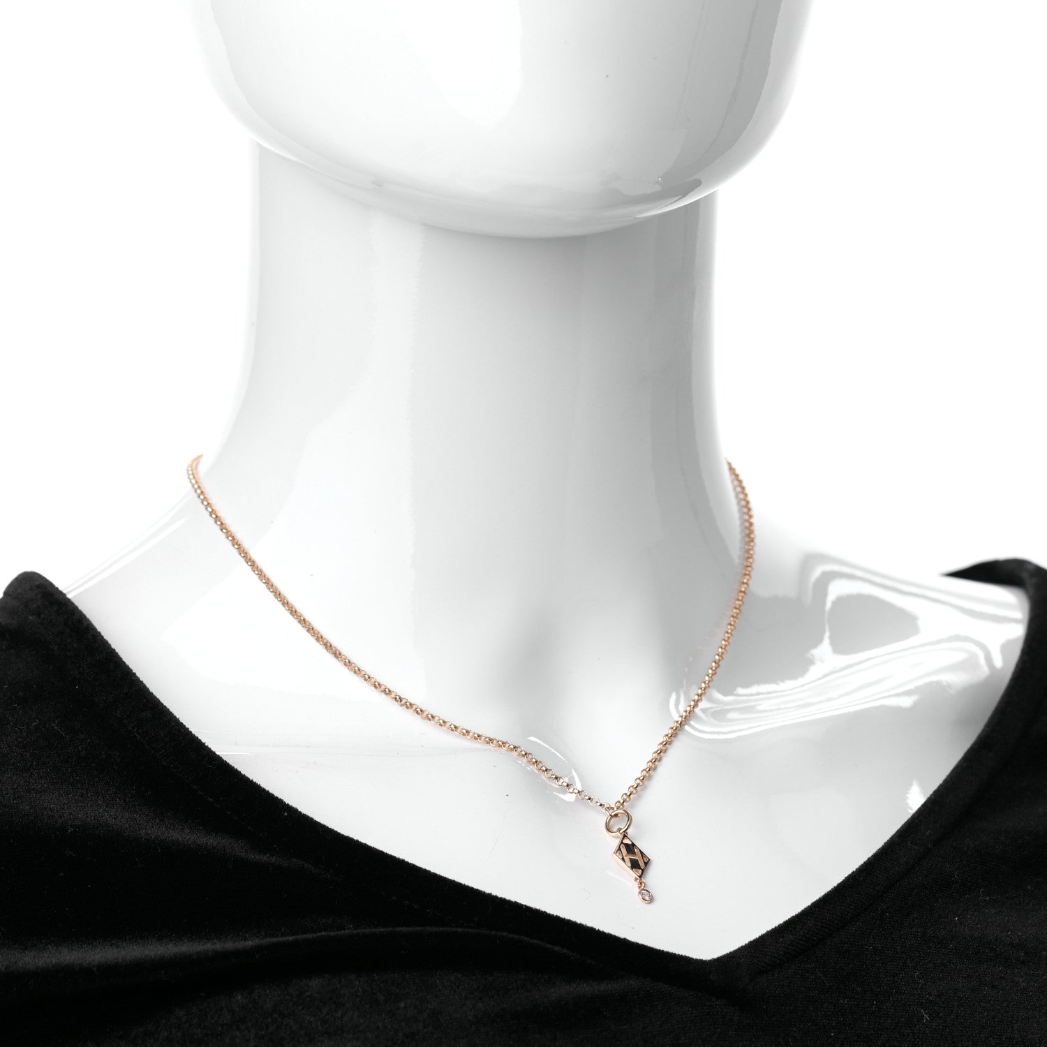 Hermes 18K Rose Gold Diamond Gambade Pendant Necklace 2 of 6