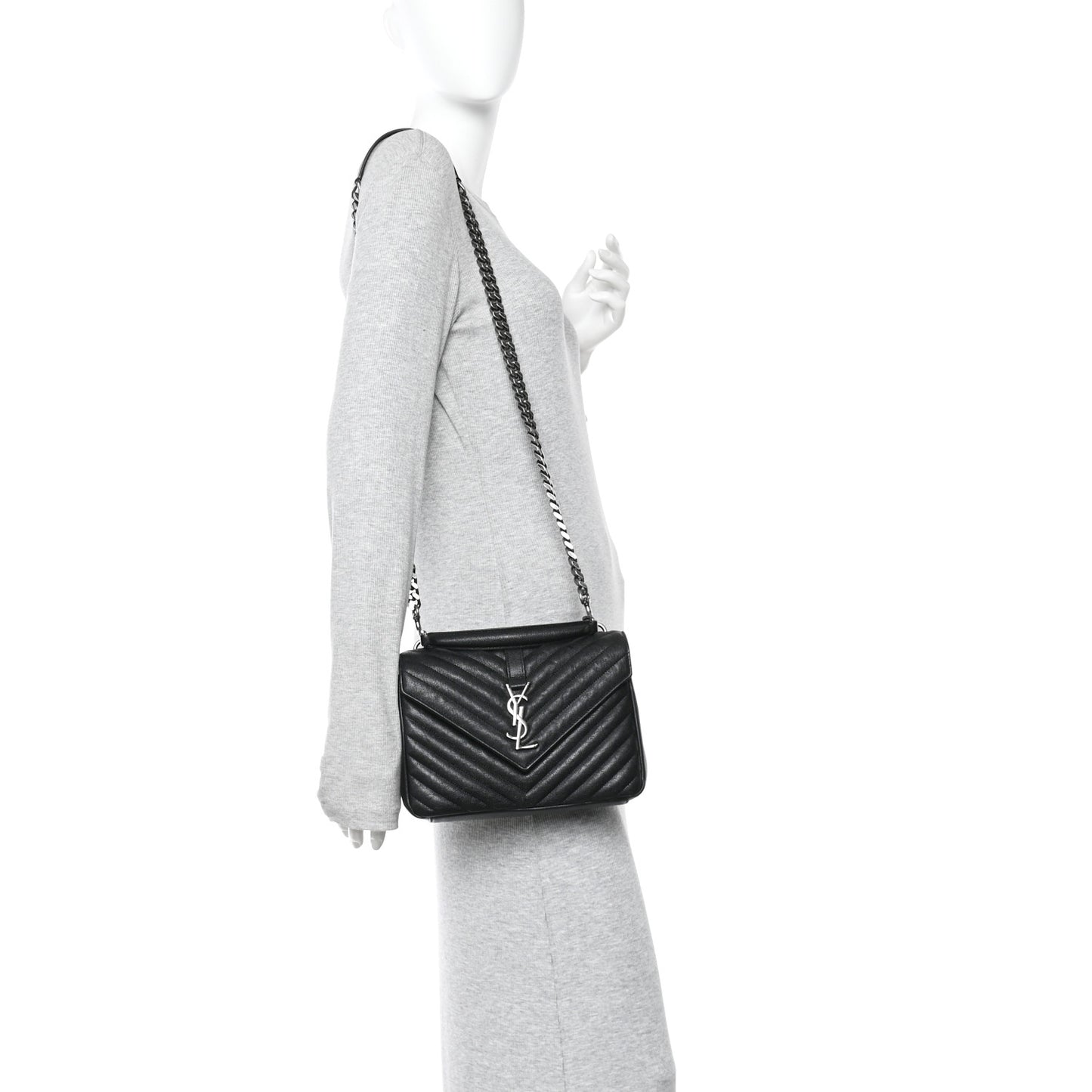 Sheepskin Matelasse Chevron Monogram Medium College Bag Black