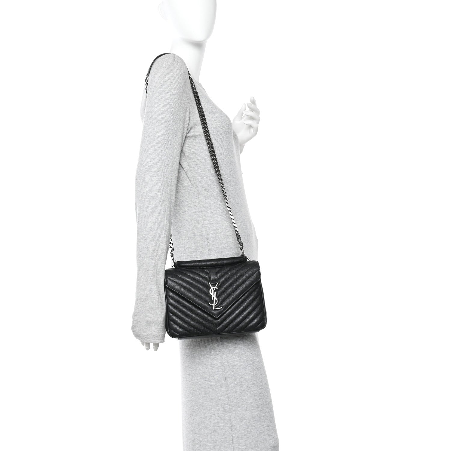 Saint Laurent Sheepskin Matelasse Chevron Monogram Medium College Bag Black 2 of 11