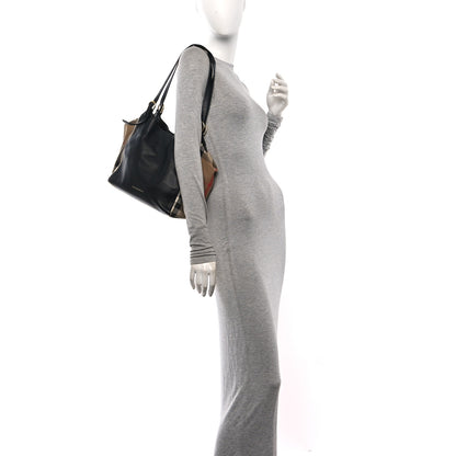 Burberry Grainy Calfskin House Check Small Canterbury Tote Black 2 of 10