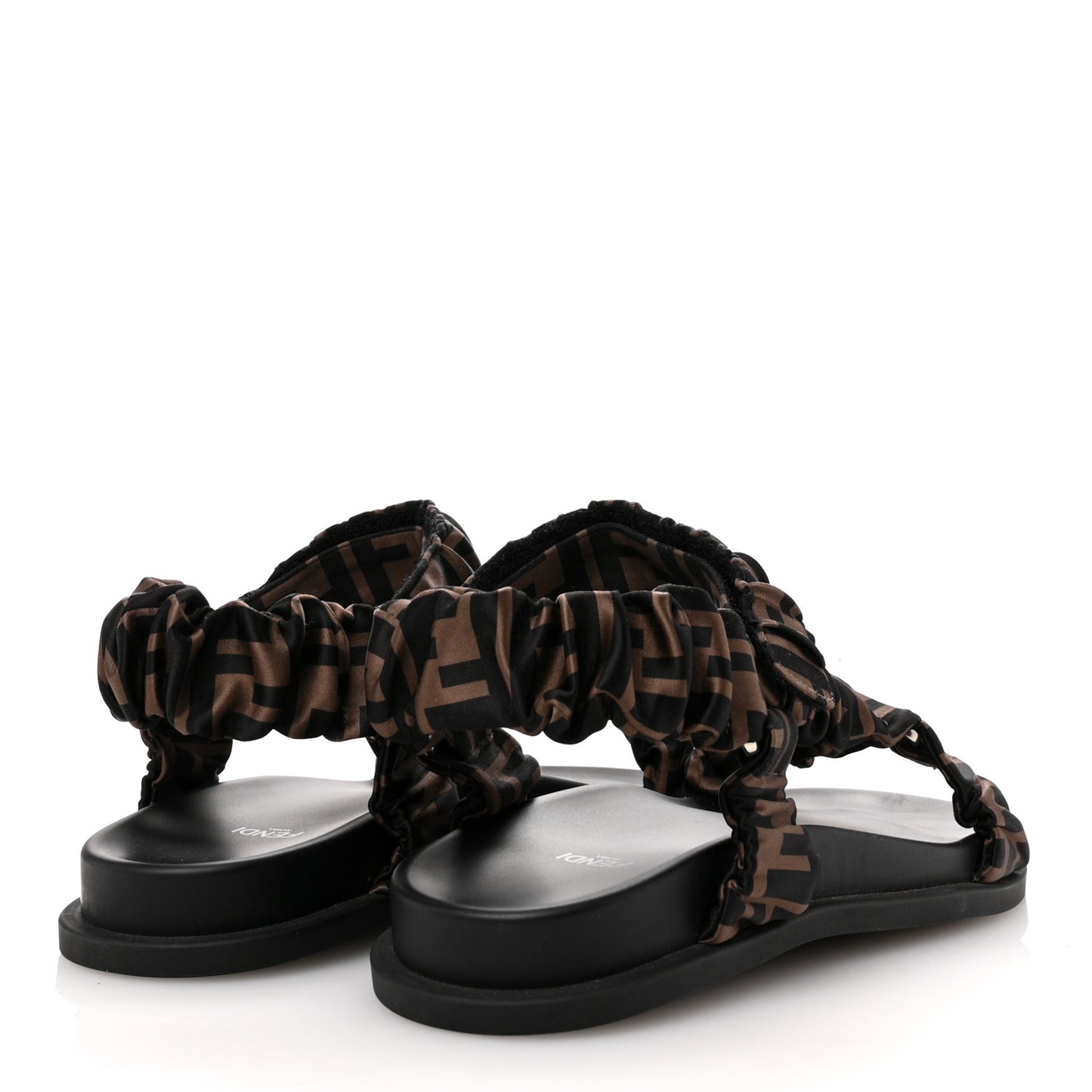Satin FF Ruched Sandals 39.5 Tobacco Black