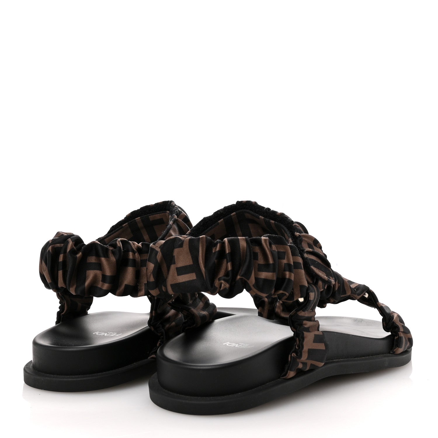 Fendi Satin FF Ruched Sandals 39.5 Tobacco Black 5 of 9