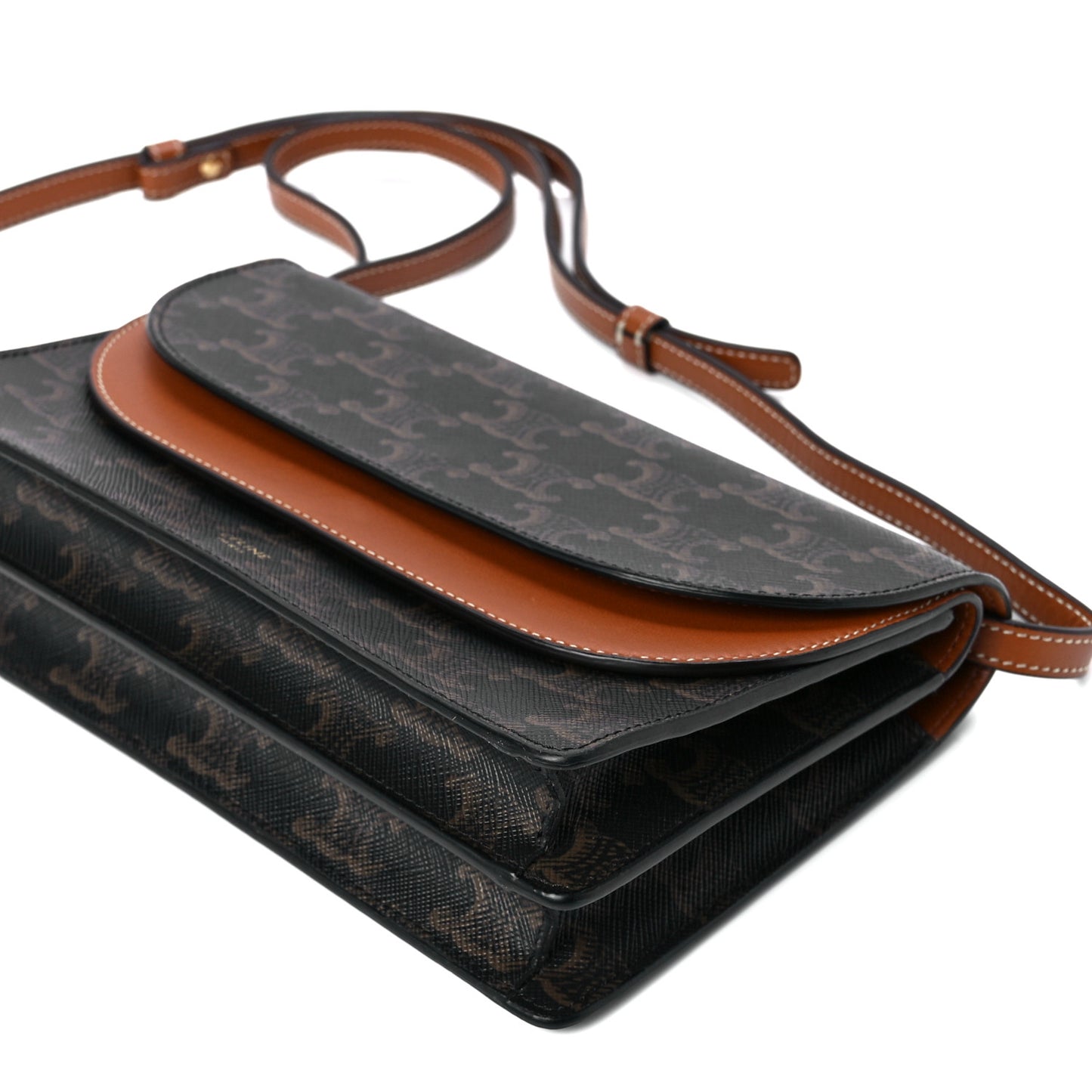 Triomphe Canvas Lambskin Wallet On Strap Tan