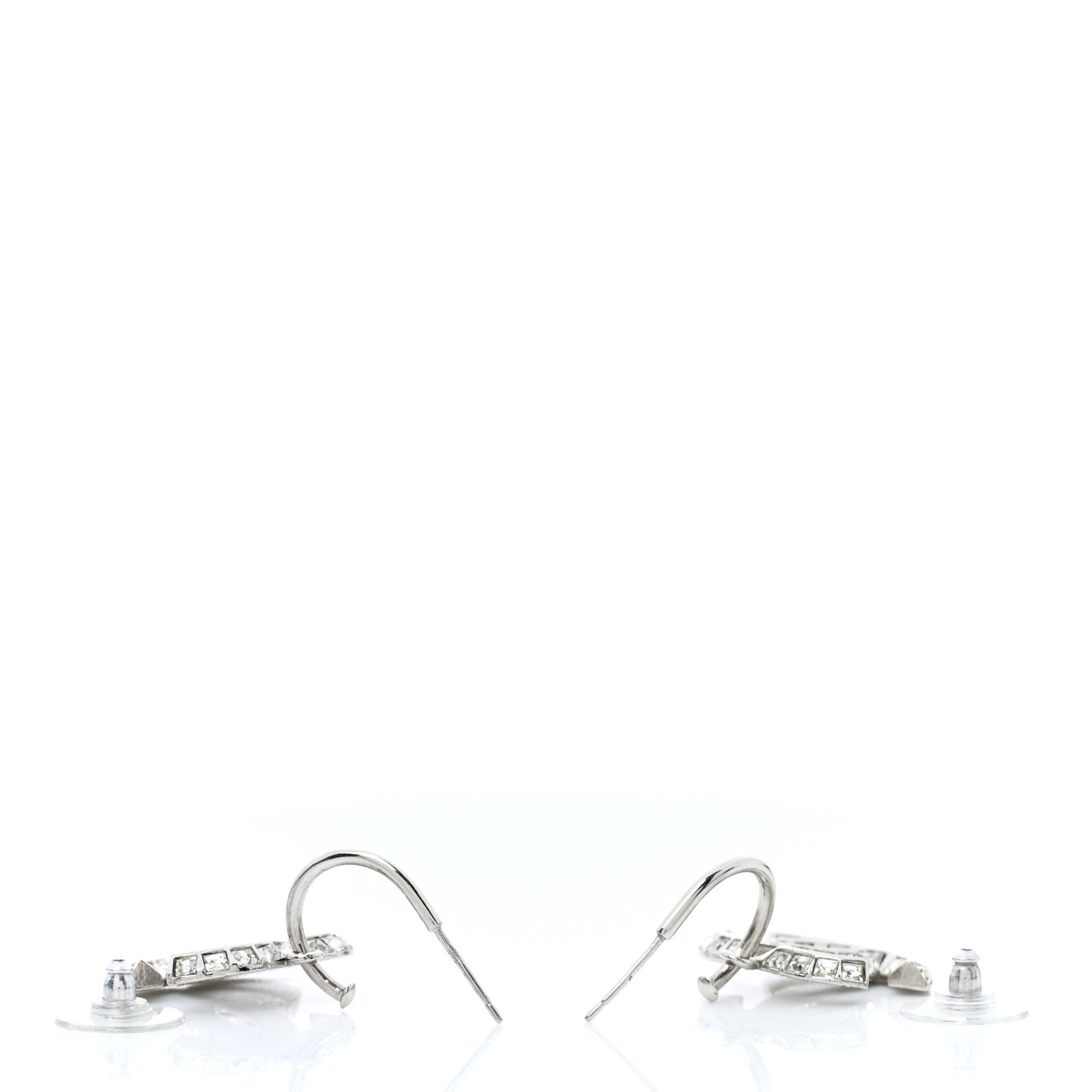 Baguette Crystal CC Dangle Earrings Silver