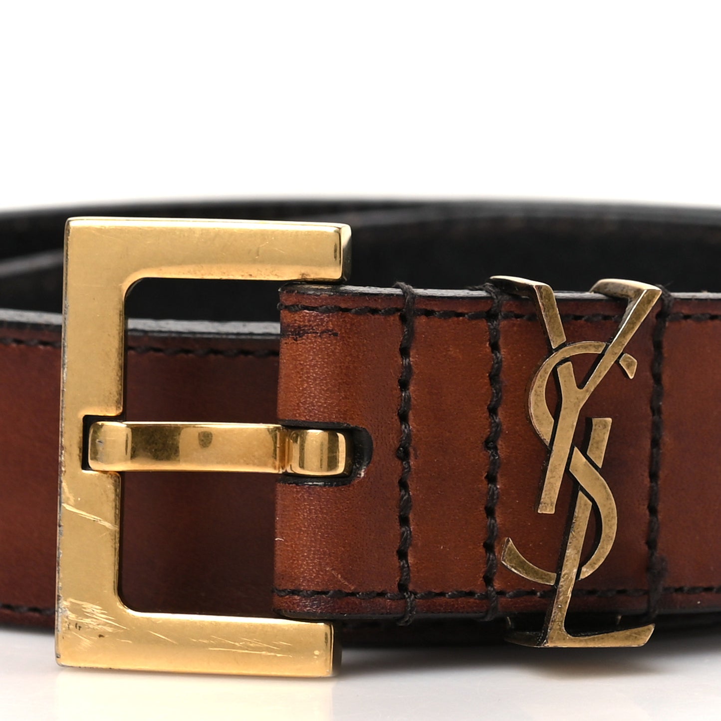 Smooth Calfskin Monogram Square Buckle Belt 85 34 Brown