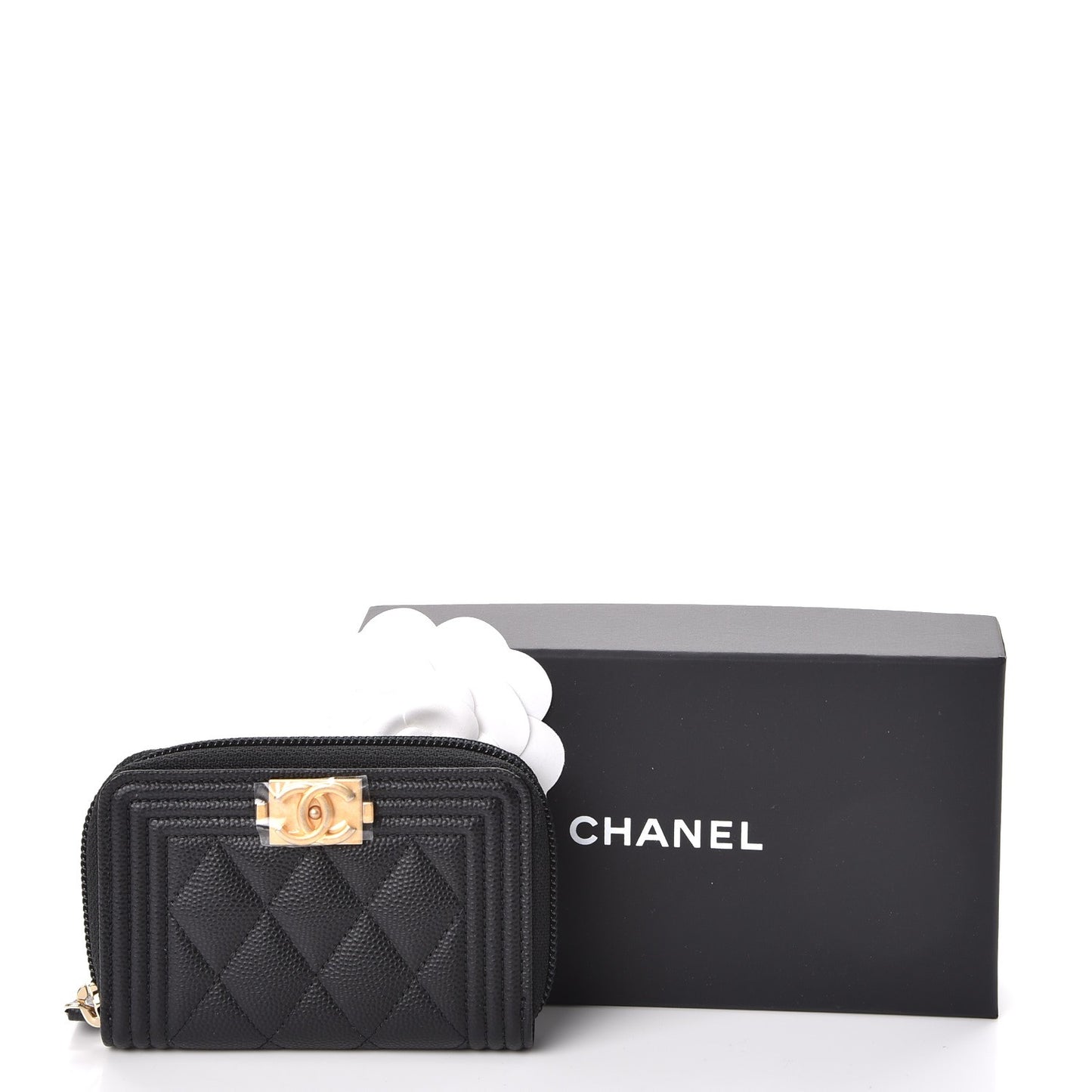 Caviar Quilted Boy Zip Around Coin Purse Wallet Black
