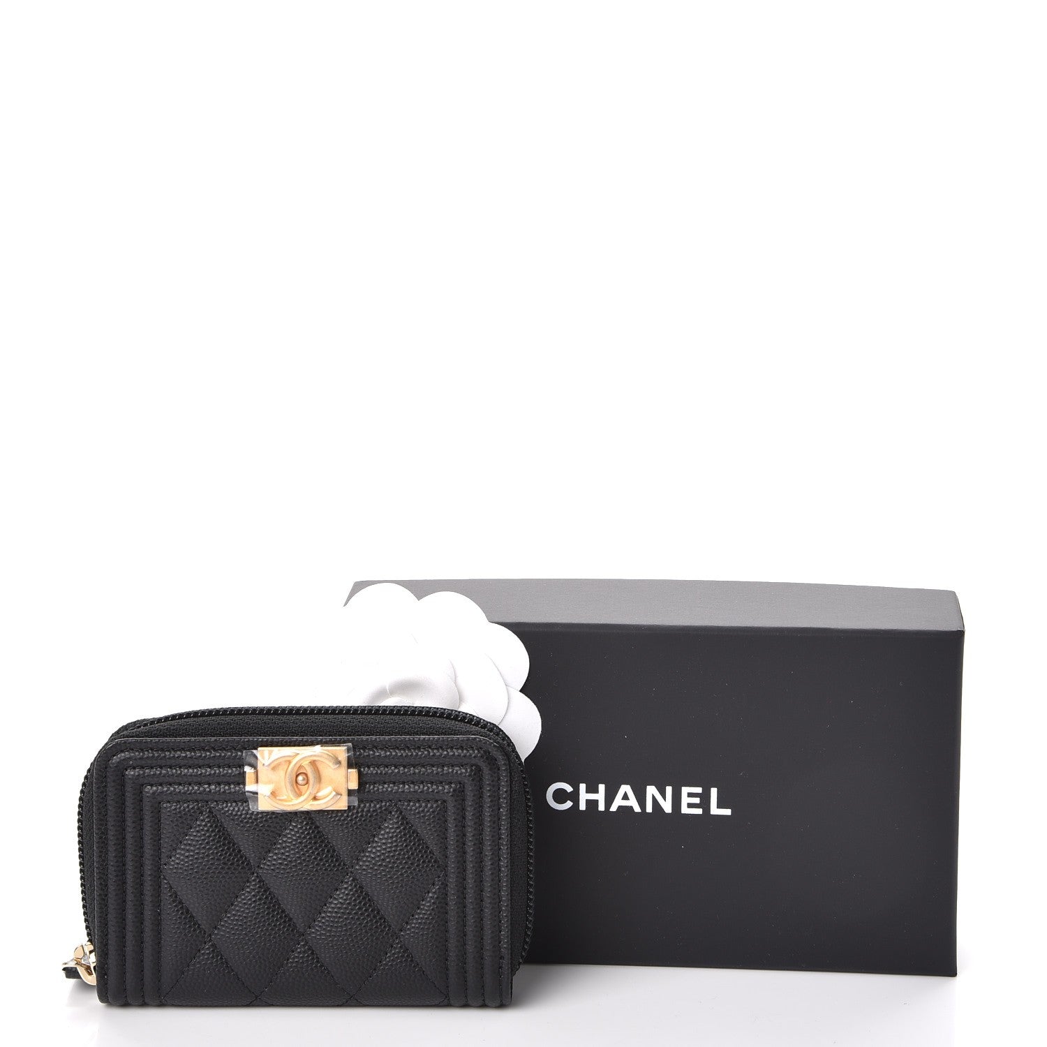 Chanel Caviar Quilted Boy Zip Around Coin Purse Wallet Black 8 of 8