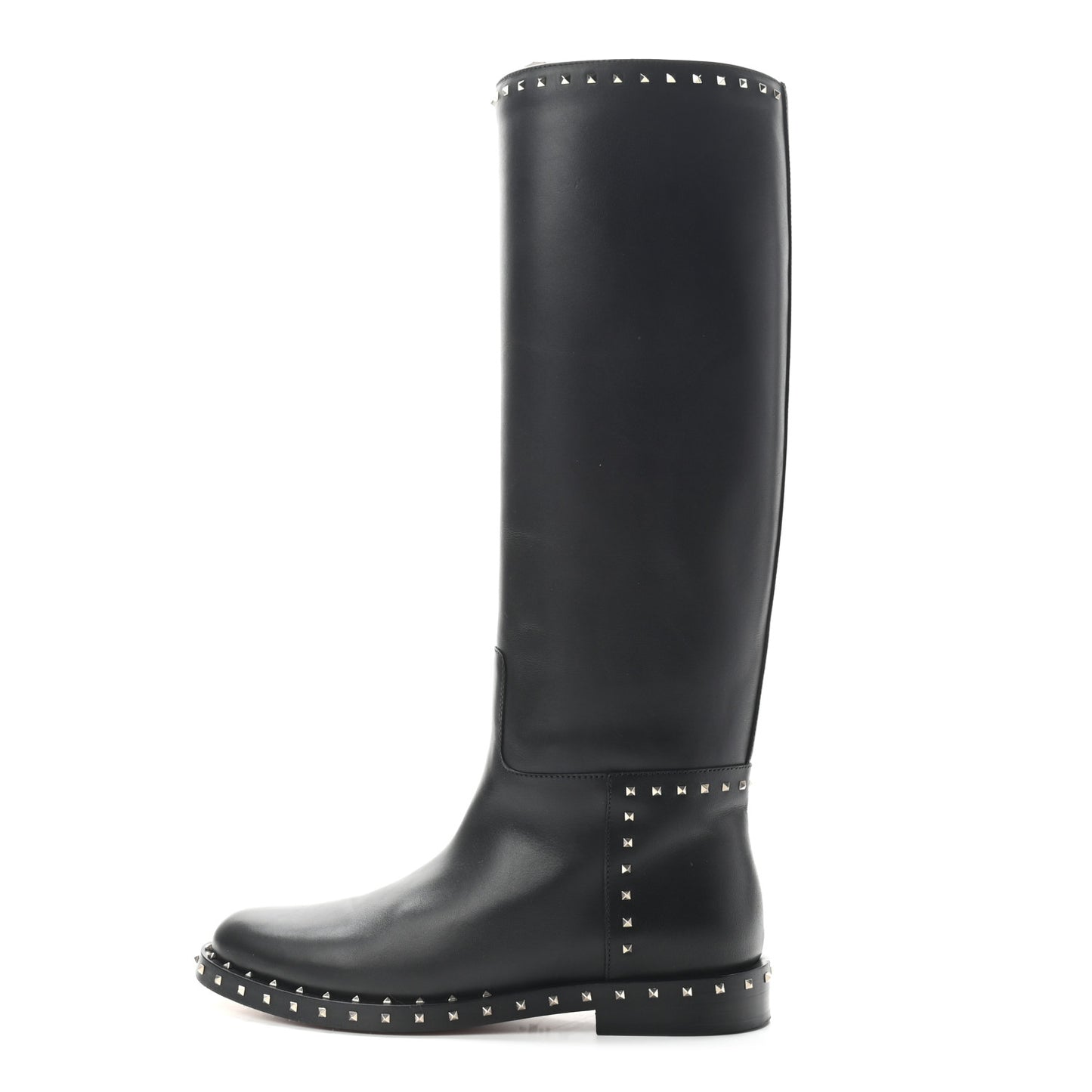 Calfskin Soul Rockstud Knee High Flat Boots 38.5 Black