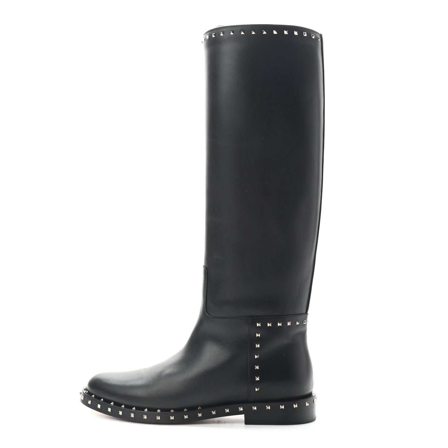 Valentino Garavani Calfskin Soul Rockstud Knee High Flat Boots 38.5 Black 1 of 6