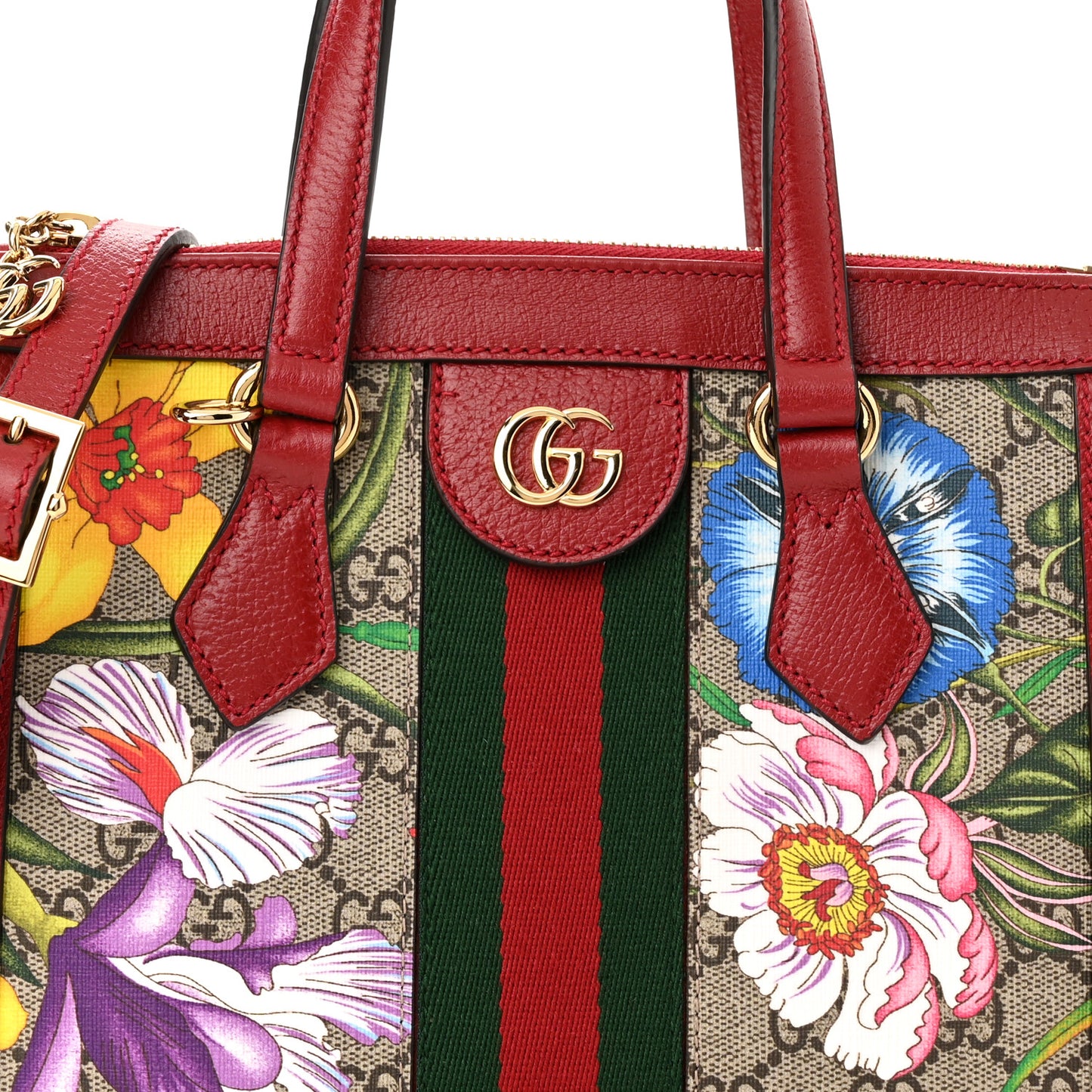 GG Supreme Monogram Flora Web Small Ophidia Tote Bag Red