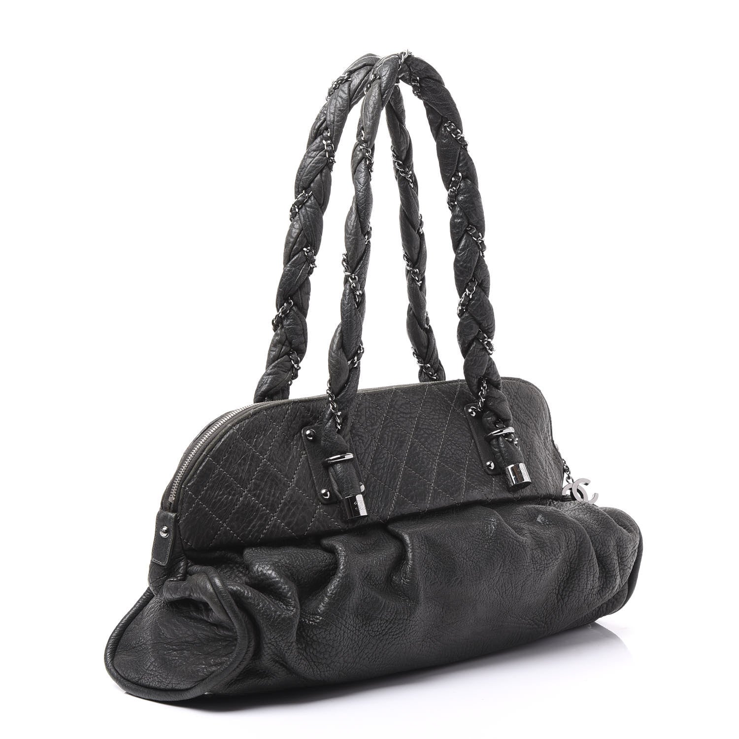 Chanel Distressed Lambskin Large Lady Braid Satchel Dark Grey 2 of 8