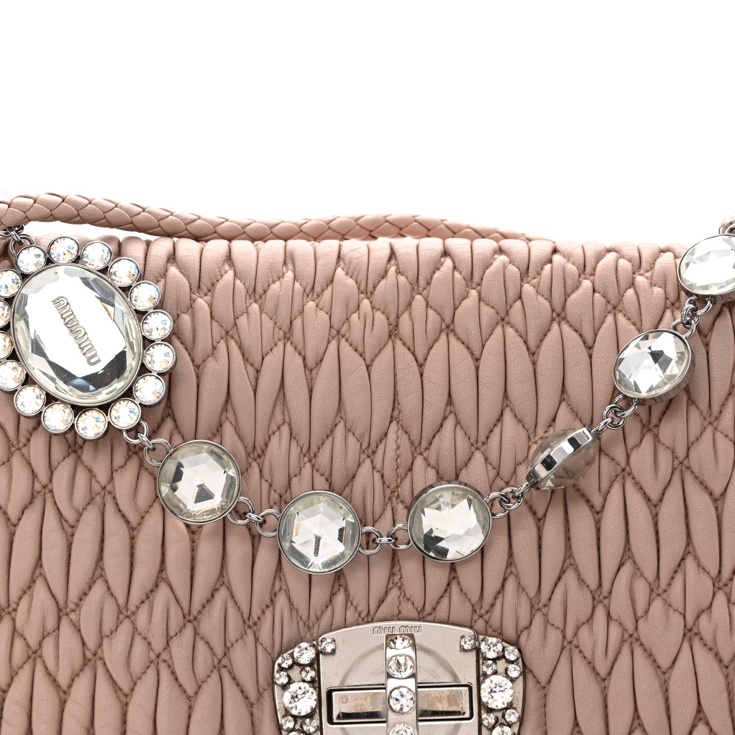 Miu Miu Nappa Matelasse Crystal Flap Clutch Cammeo 8 of 11