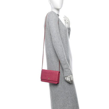 Chanel Lambskin Camellia Embossed Wallet on Chain WOC Pink 2 of 10