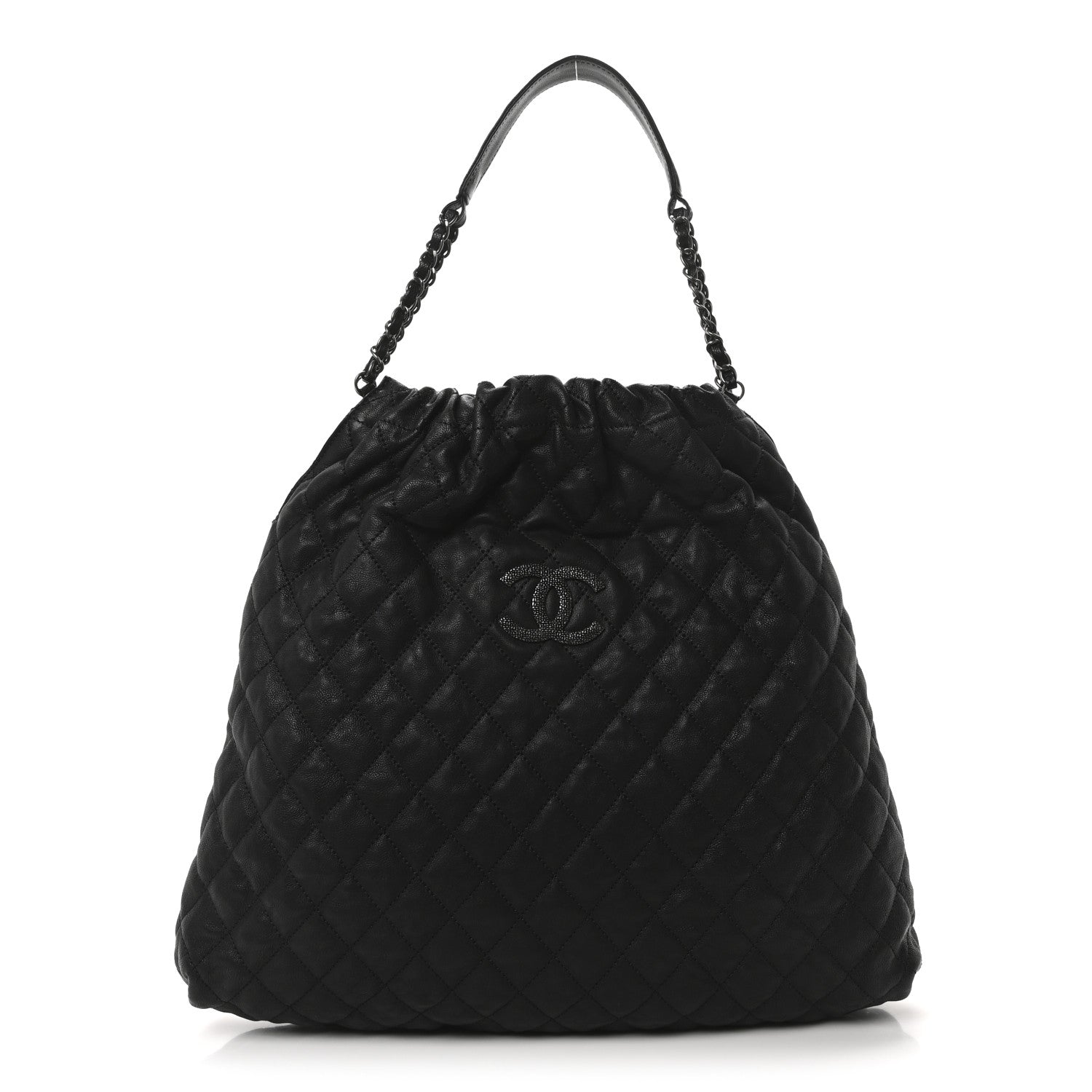 Chanel Distressed Glazed Caviar Quilted Large Elastic Tote Black 1 of 10