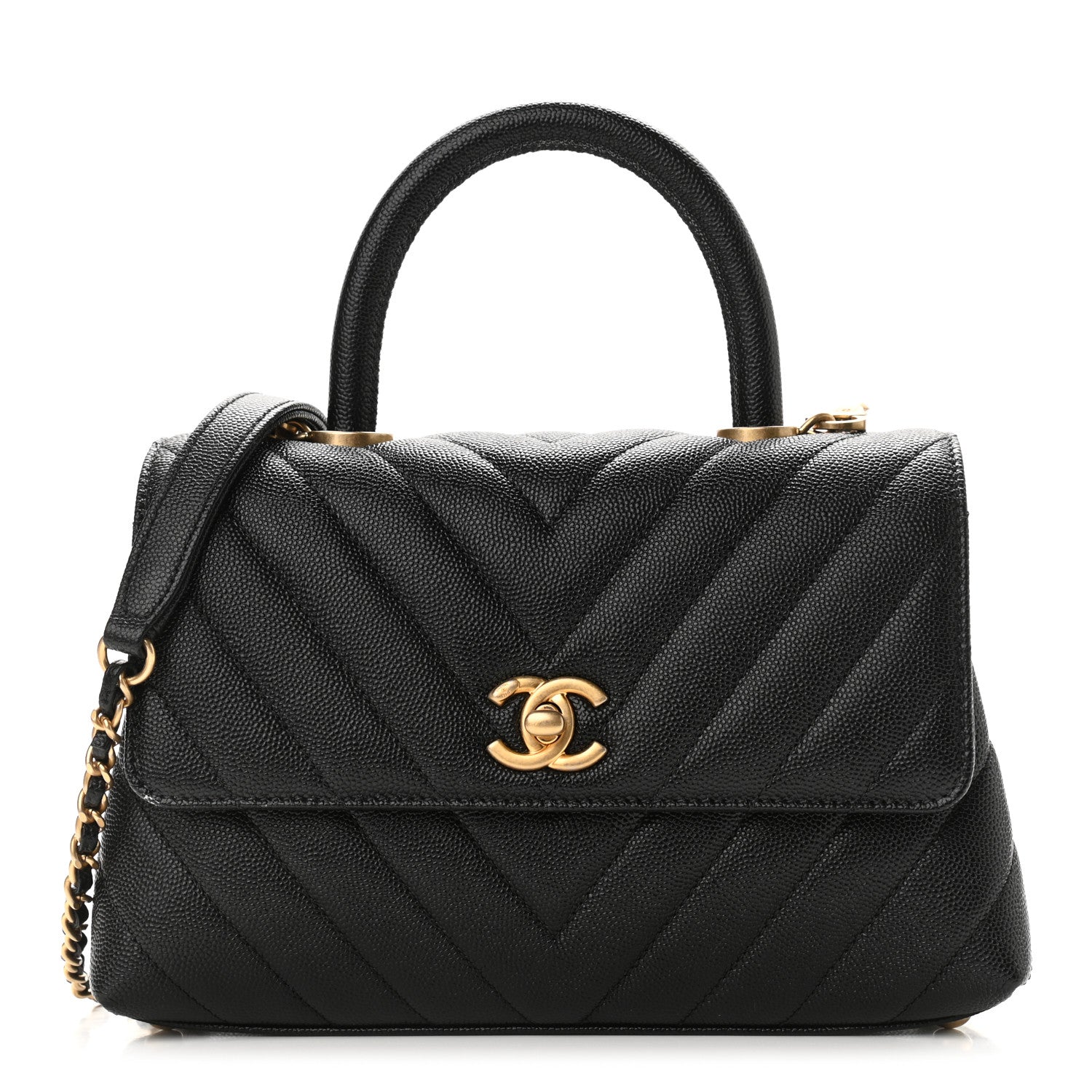 Chanel Caviar Chevron Quilted Mini Coco Handle Flap Black 1 of 10